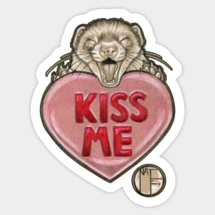 Kiss Me Ferret With Candy Heart - Dark Outlined Version Sticker